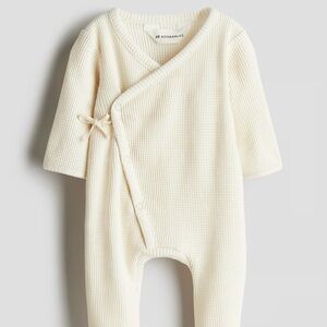 Waffled Cotton Jumpsuit Baby Footie Pajama in Cream 6M